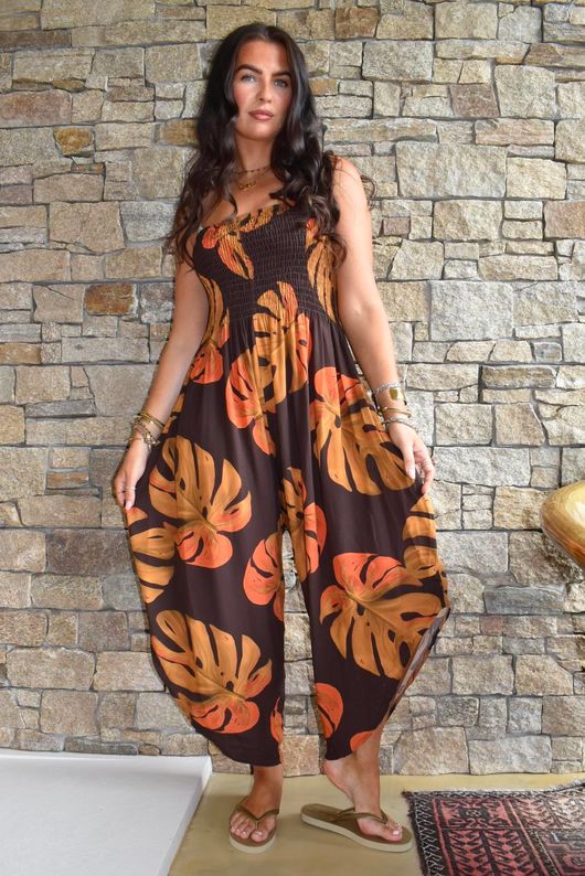 Monstera Bandeau Jumpsuit Rust